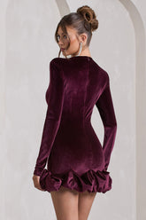 Port Velvet Long-Sleeved Ruffled Mini Dress